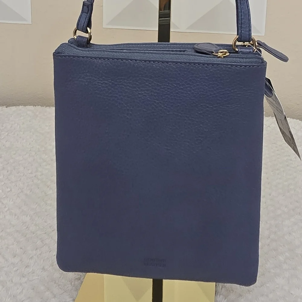 Giani Bernini Genuine Leather Crossbody Bag Blue Folkstone Gray NWT